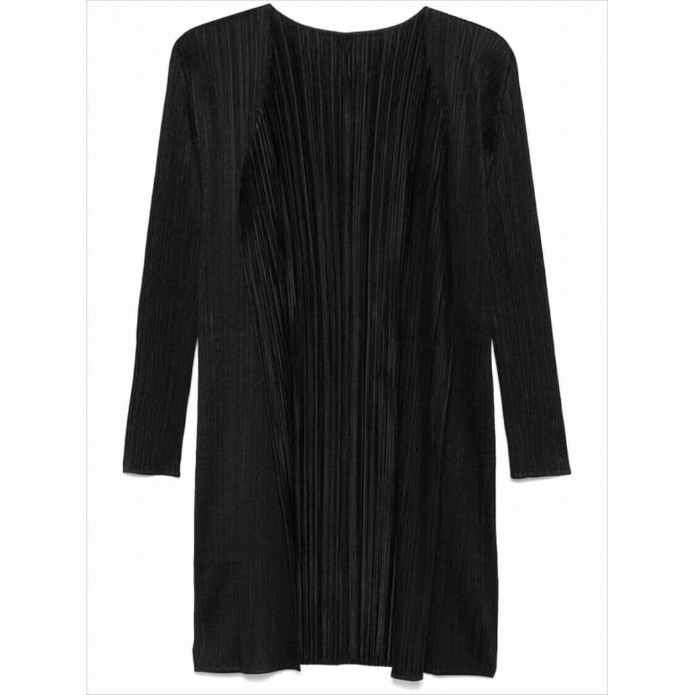 PLEATS PLEASE Pleated Design Cardigan With Long Silhouette And Round Neckline
